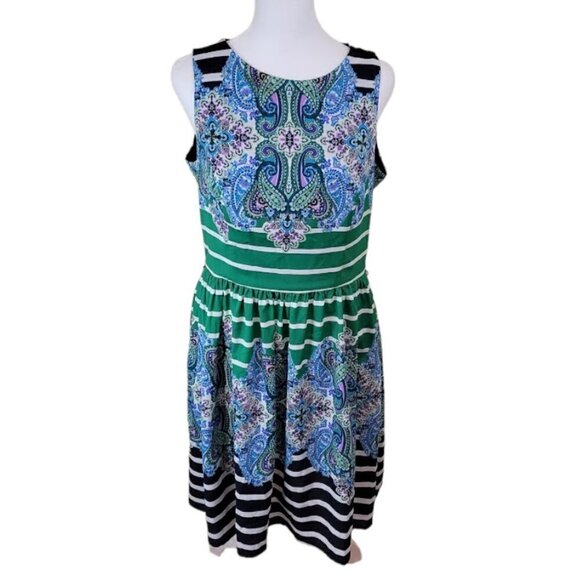Eliza J Sleeveless Fit & Flare Keyhole Back Colorful Dress Women's Size 10 - Picture 1 of 15